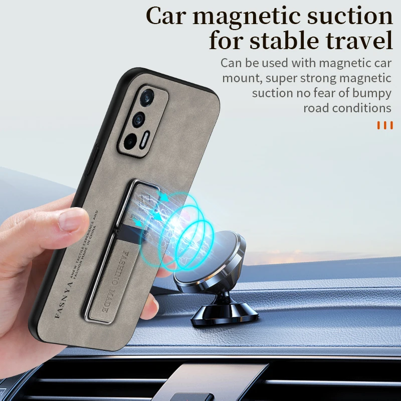 Magnetic Car Bracket Leather Phone Holder Case by Realme