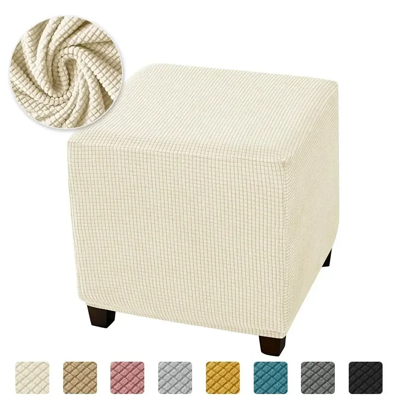 Luxurious Elastic Square Ottoman Cover - Plush Polar Fleece Footrest Slipcover and Furniture Protector