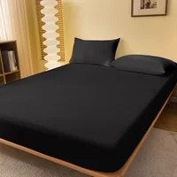 1 drap de lit solide mat, couvre-lit noir pur pour chambre à coucher, literie (hors taies d'oreiller) 1