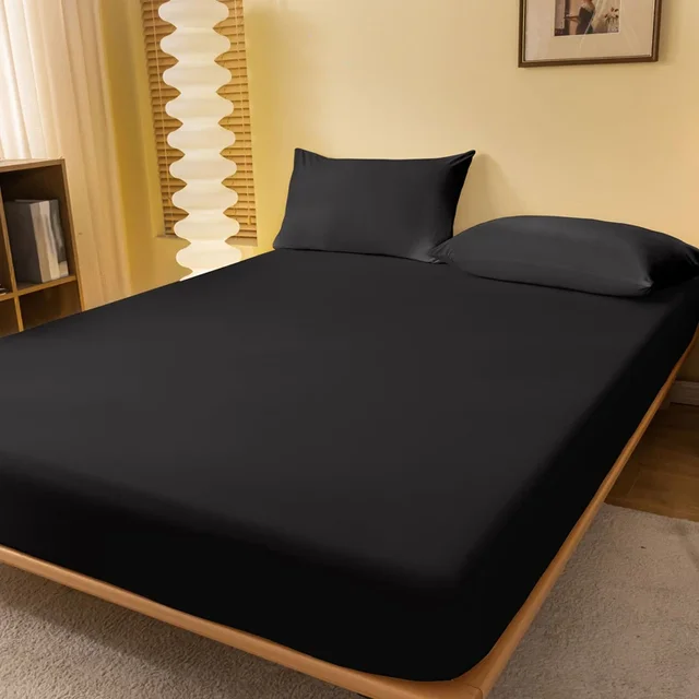 1 drap de lit solide mat, couvre-lit noir pur pour chambre à coucher, literie (hors taies d'oreiller) 1