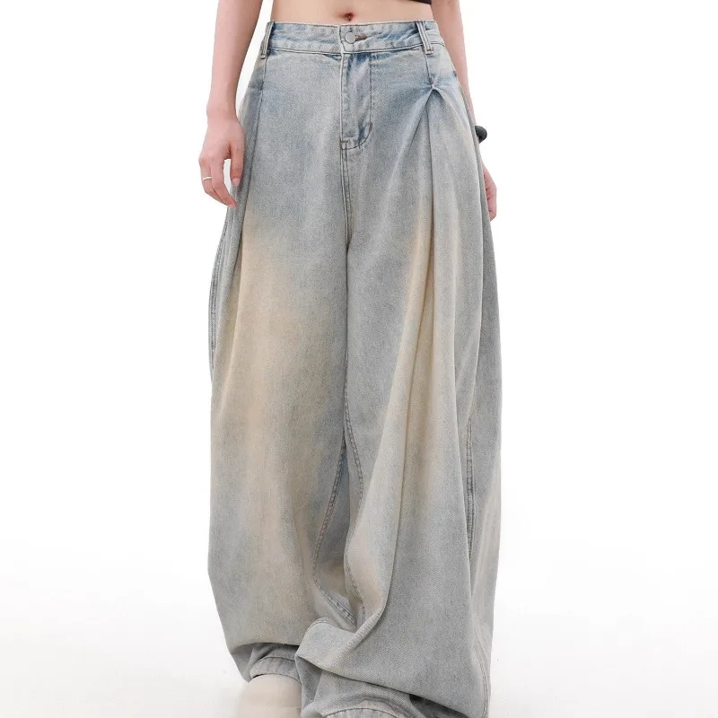 Y2K Harajuku Gradient Vintage Washed Baggy Jeans Women Streetwear Punk Hip Hop Loose Casual Joker High Waist Wide Leg Denim Pant 1