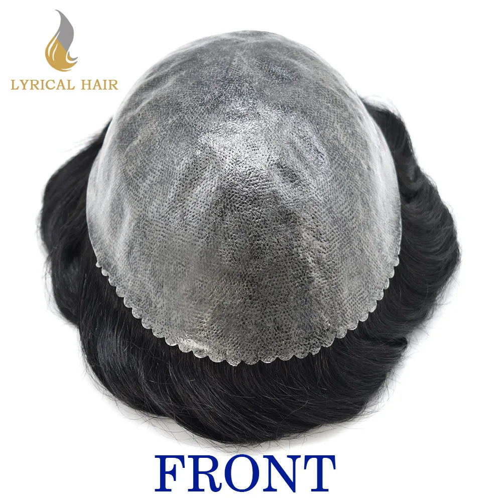 Human Hair Toupee Male Hair Prosthesis Mens Full Poly Skin 0.10mm Injection Pu Human Hair System for Hair Loss Solution