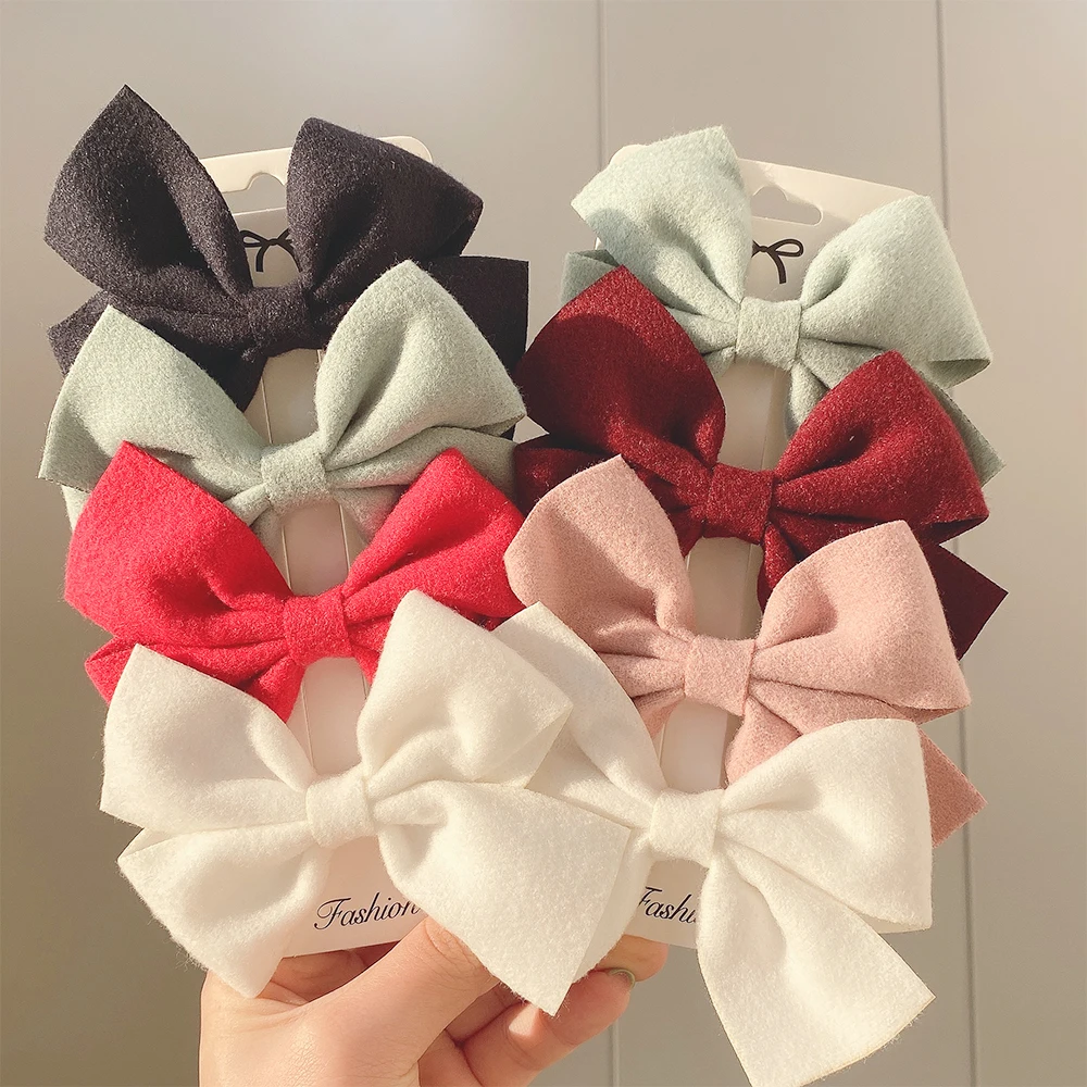 4Pcs Cute Korean Sweet Solid Color Bows Hair Clip For Baby Girls Boutique Handmade Hairpins Barrettes Headwear Hair Accessories hair accessories