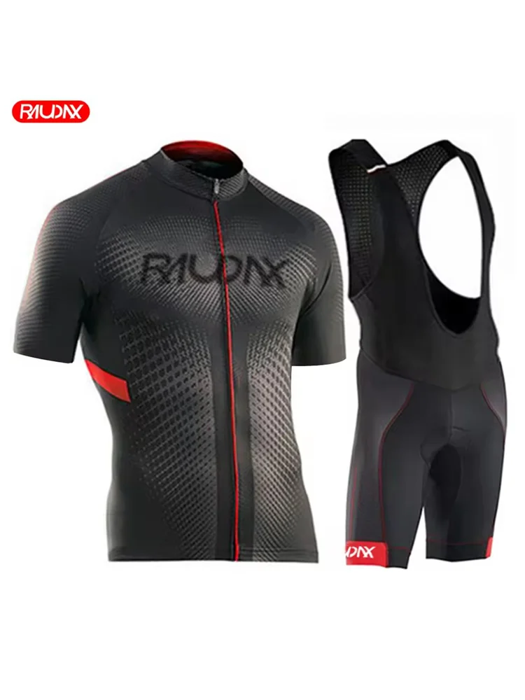 RAUDAX Herren-Radsportanzug-Set, Sommer-Kurzarm-Radtrikot, schnell trocknend, eng anliegend, Outdoor-Sport-Shirt, Radtrikot mit Trägern – Detail 2