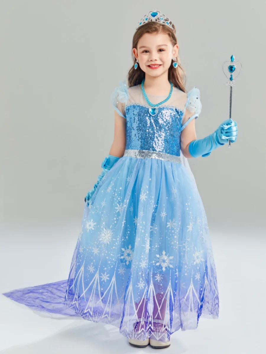 thumbnail image 4 of Vestido de princesa para niña, disfraz de Elsa de Disney, vestidos de baile de lujo, trajes de fiesta de cumpleaños, vestido de Cosplay de Carnaval de Halloween, 2-10 años, 4 of 5