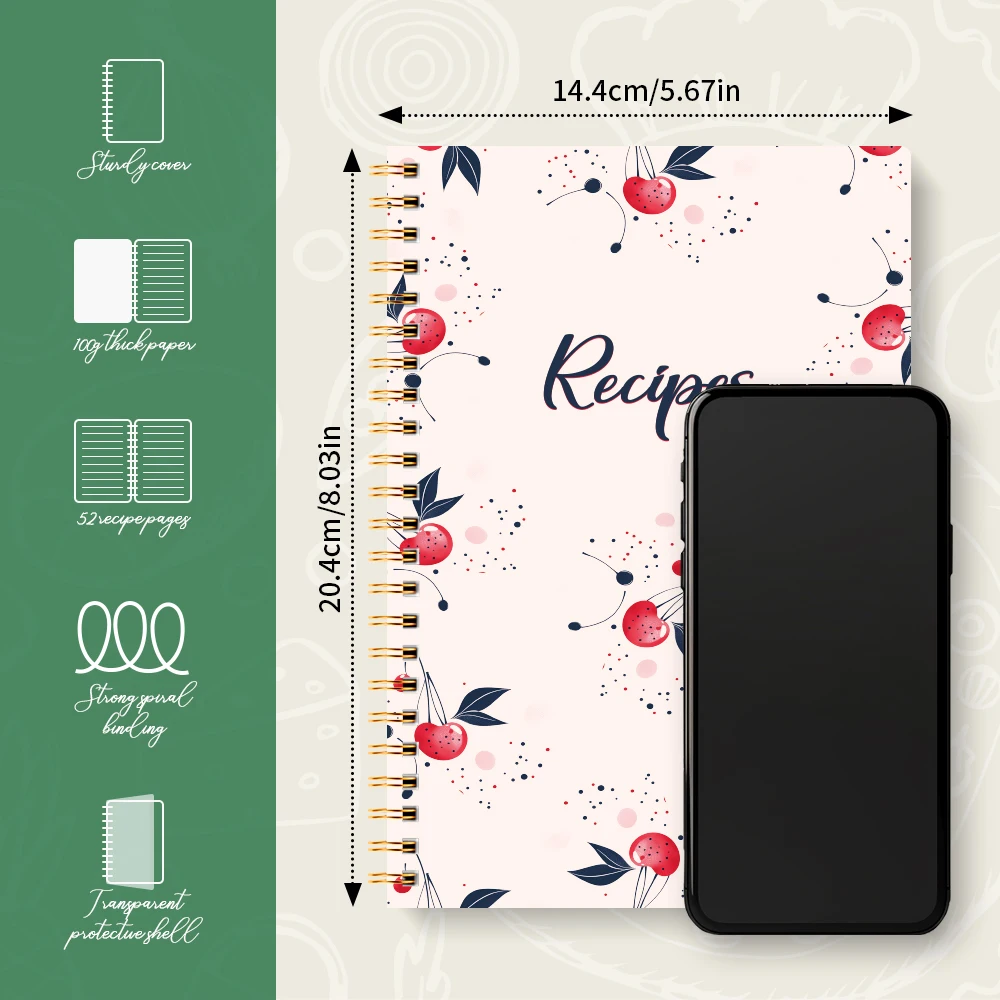A5 Blank Recipe Book-Spiral Bound Recipe Book, Simple Interior Pages, for Adults to Record and Organize Personal Recipes