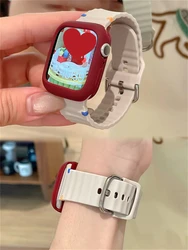 Cute Pink Wave Silicone Strap and Case Set for 44mm (Starlight Red)