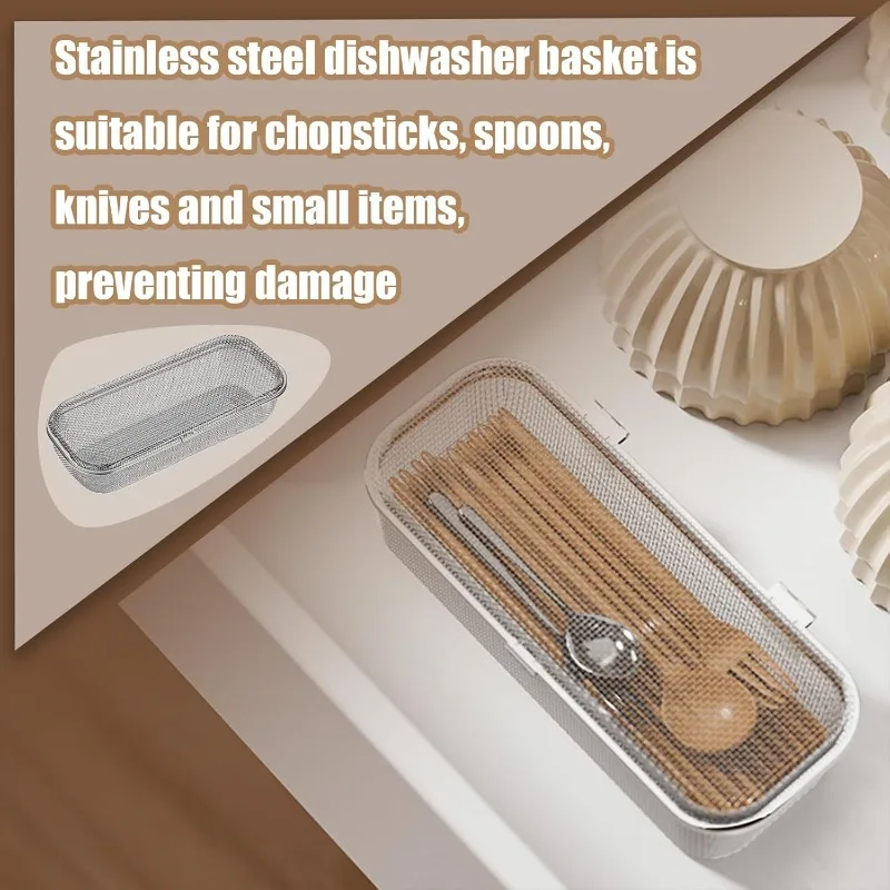 304 Stainless Steel Dishwasher Utensil Basket - Universal Cutlery Tray for Chopsticks, Knives, Forks & Small Items (Silver)