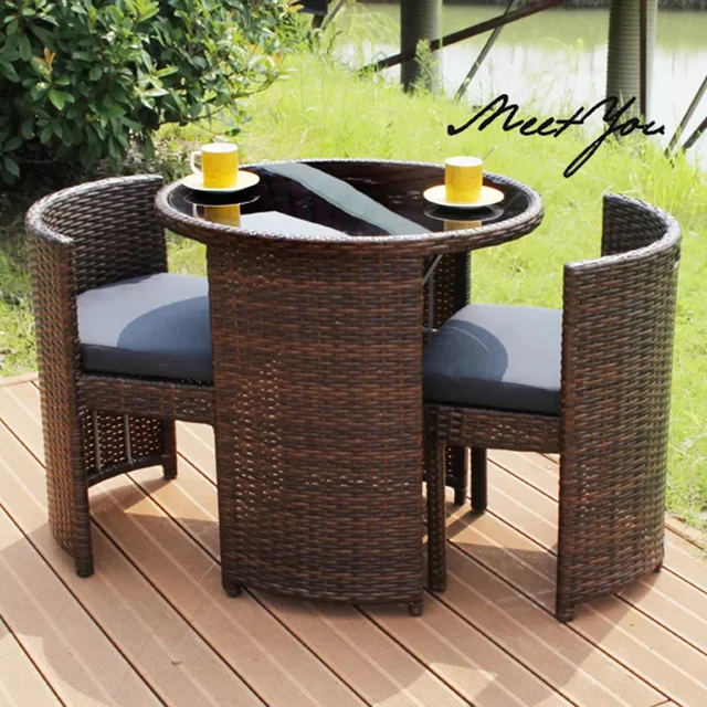 Set da giardino dal design unico più recente, mobili da esterno in vimini, tavolo e sedia rotondi da balcone 2