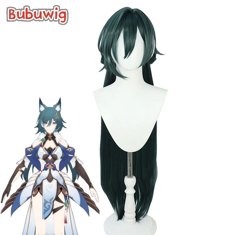 Bubuwig Synthetic Hair Yukong Cosplay Wigs Honkai: Star Rail Yukong 98cm Women Long Dark Green Mixed White Wigs Heat Resistant