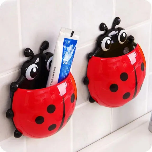 2pcs Toothbrush Holder Cute Ladybug Shape Suction Cup Creative Toothbrush Rack Bathroom No-punching Storage Shelf 1