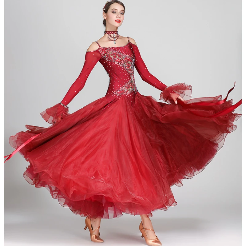 Blue Off Shoulder Ribbon Ballroom Dance Dresses Fringe Ballroom Dance Competition Dress Waltz Foxtrot Dress Rumba Costumes