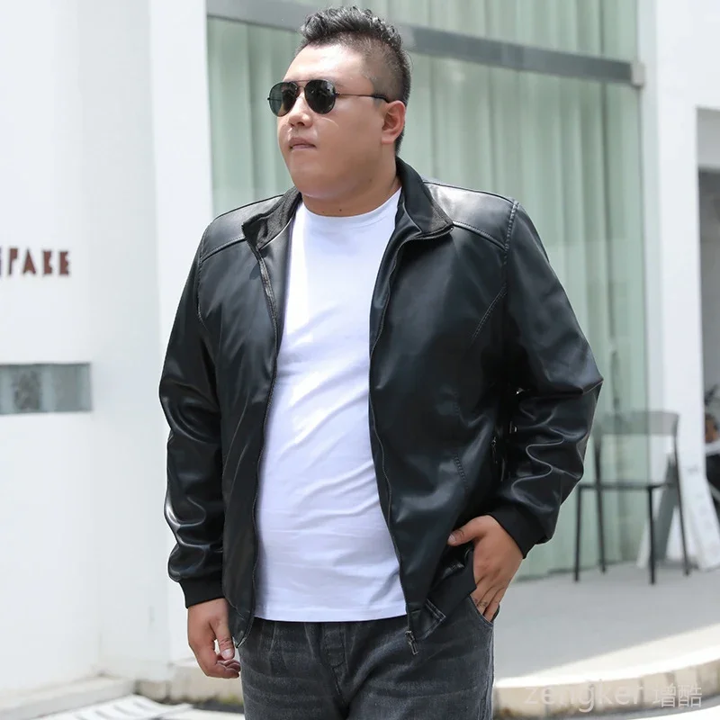 용수철 가을 홍콩 트렌드 캐주얼 올 매치 플러스 사이즈 PU 인조 가죽 재킷, 남성 야구 재킷, 130kg, 8xl