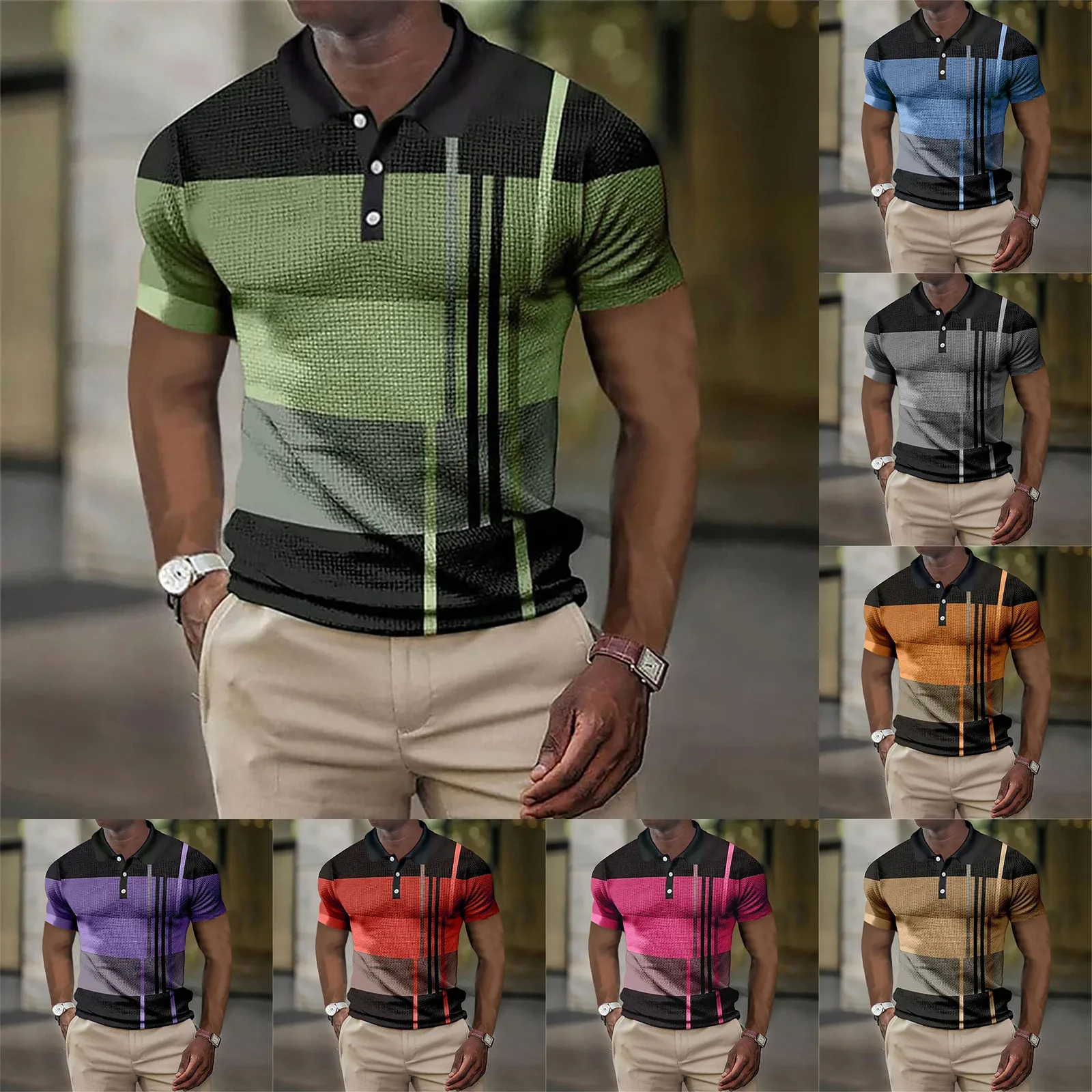 

Men's new summer T-shirt polo shirt short sleeve color zipper top
