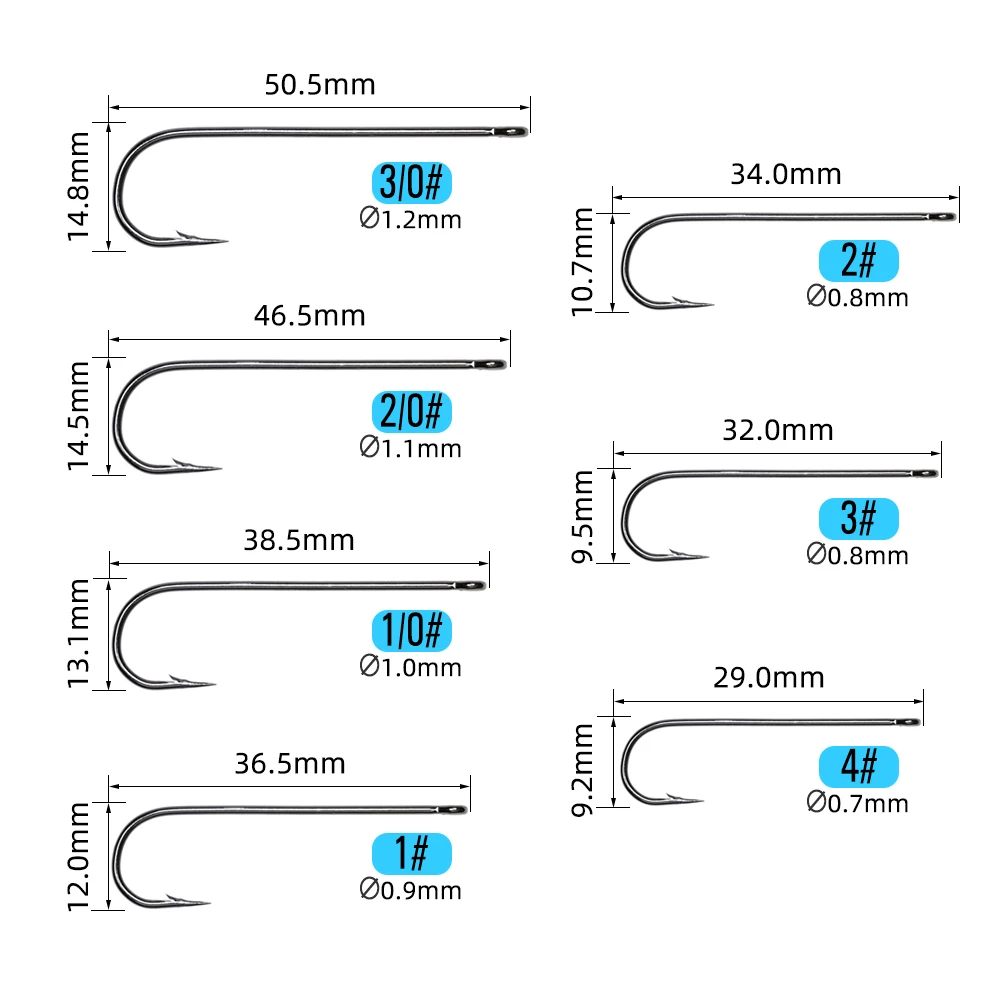 ICERIO 50PCS Aberdeen hameçon longue tige eau salée douce sabiki rig streamer fly taille 10 à 3/0