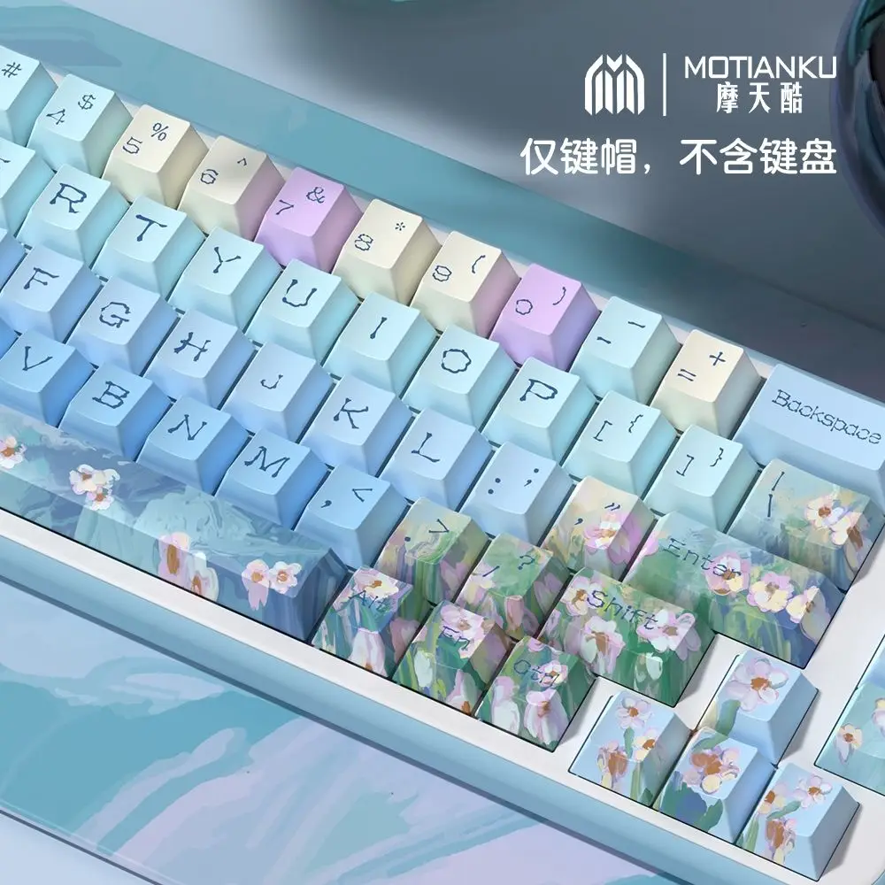 

138/158 Key Daisy Sky Flower Blue MDA PBT Keycap Cherry Sublimation Small Fresh Keycap For 87/104/108 Mechanical Keyboard