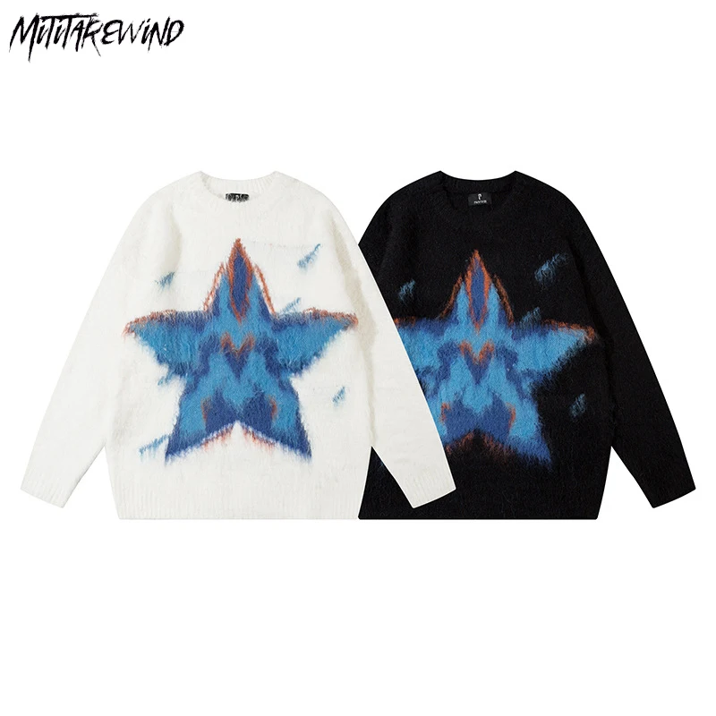 

American Style Casual Sweaters Couple Knitwear Streetwear Pullover O Neck Autumn Winter Knitted Graphic High Street New Sweaters