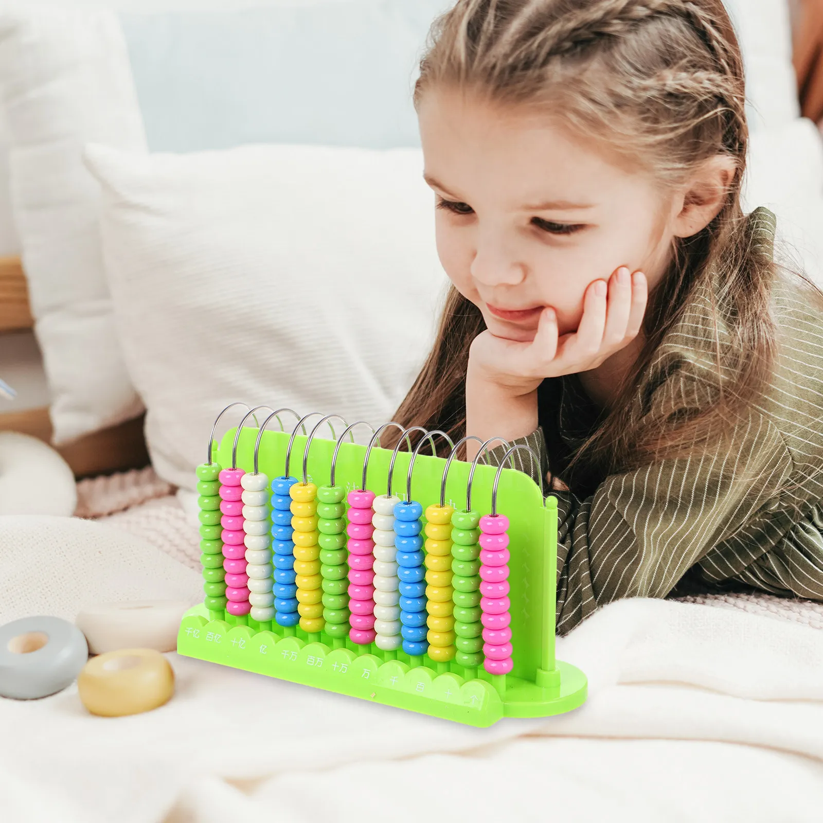 어린이 12 자리 플라스틱 주판 계산 도구 수학 학습 교육용 구슬 산술 주판 조기 교육용 계산기