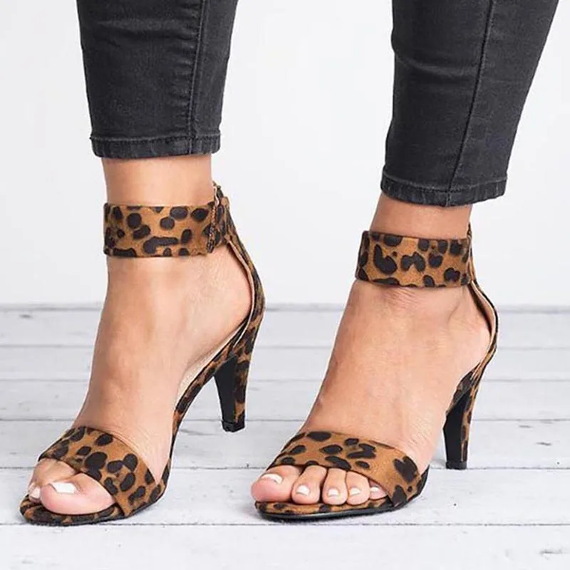 Fashion Women Shoes Leopard Print Thick Heel High-Heeled Shoes Sandals Summer Sandals Fetish Heel Women Sandals High Heels