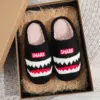 Shark Pattern Embroidery stuffed Home Platform Cozy Fur Slippers Black Warm Non-slip Indoor Slippers Couple Men Women Wearable casual Slippers 1