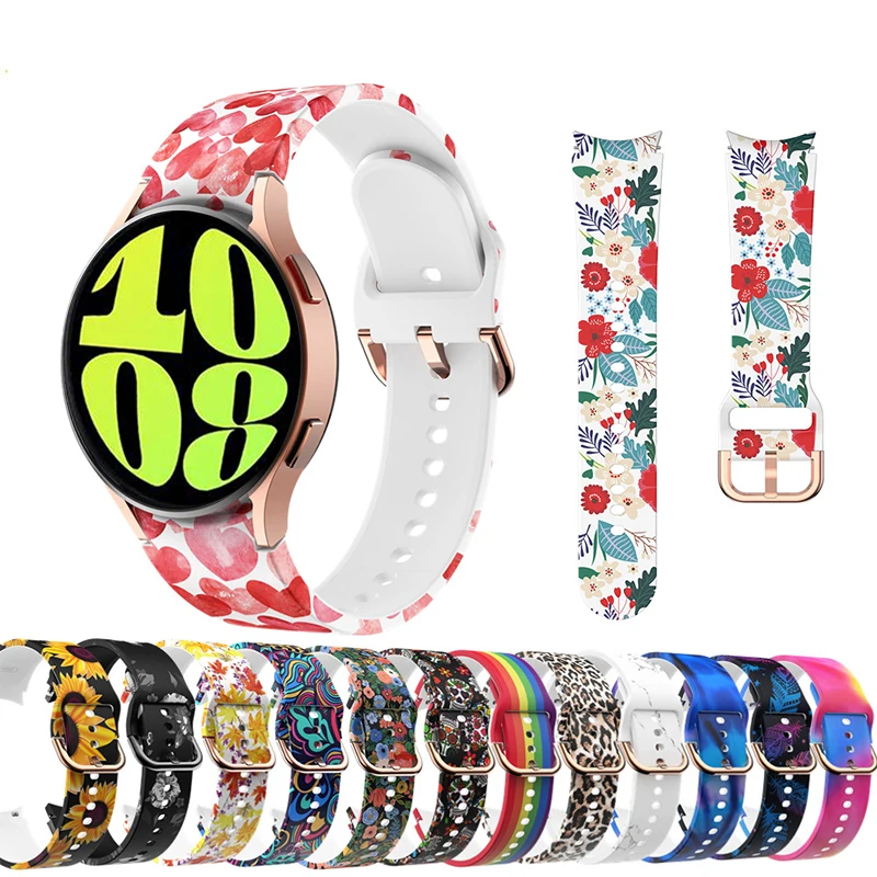 

New Fashion Silicone Strap For Samsung Galaxy Watch 6 40mm 44mm 43mm 47mm Floral Print Watchband for Galaxy Watch 5 / 5 Pro /4