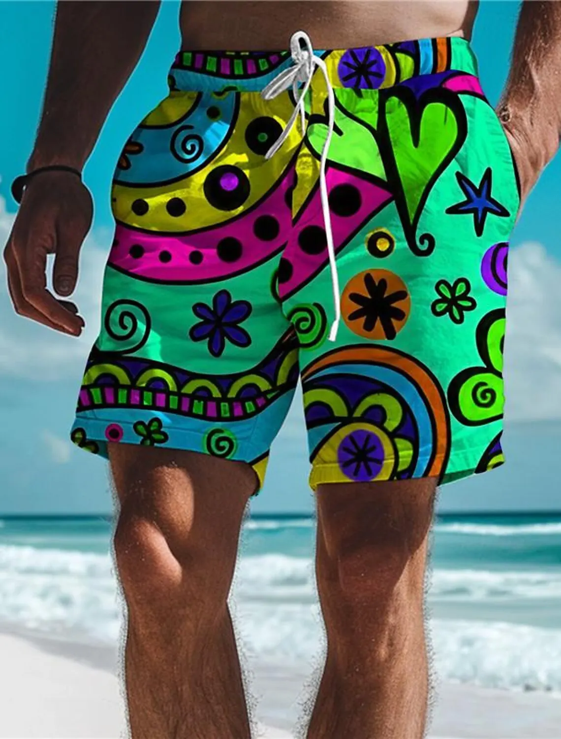 Graffiti Men's Resort 3D Printed Board Shorts Fashion Swim Trunks Elastic Waist Drawstring Hawaiian Style Holiday Beach Shorts 2