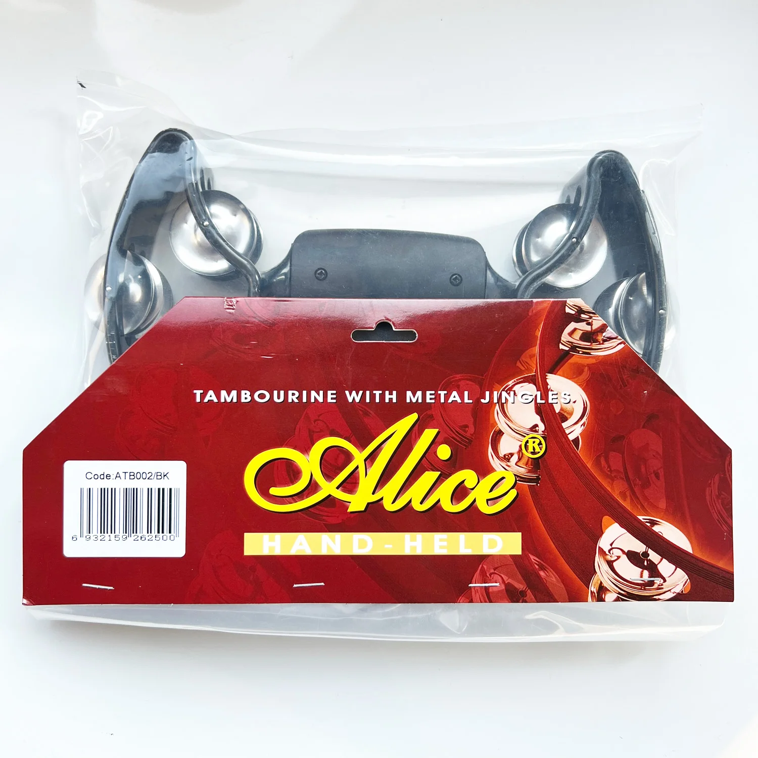 Double Ring Hand-held Tambourine Timbrel with Metal Jingles 21X14cm