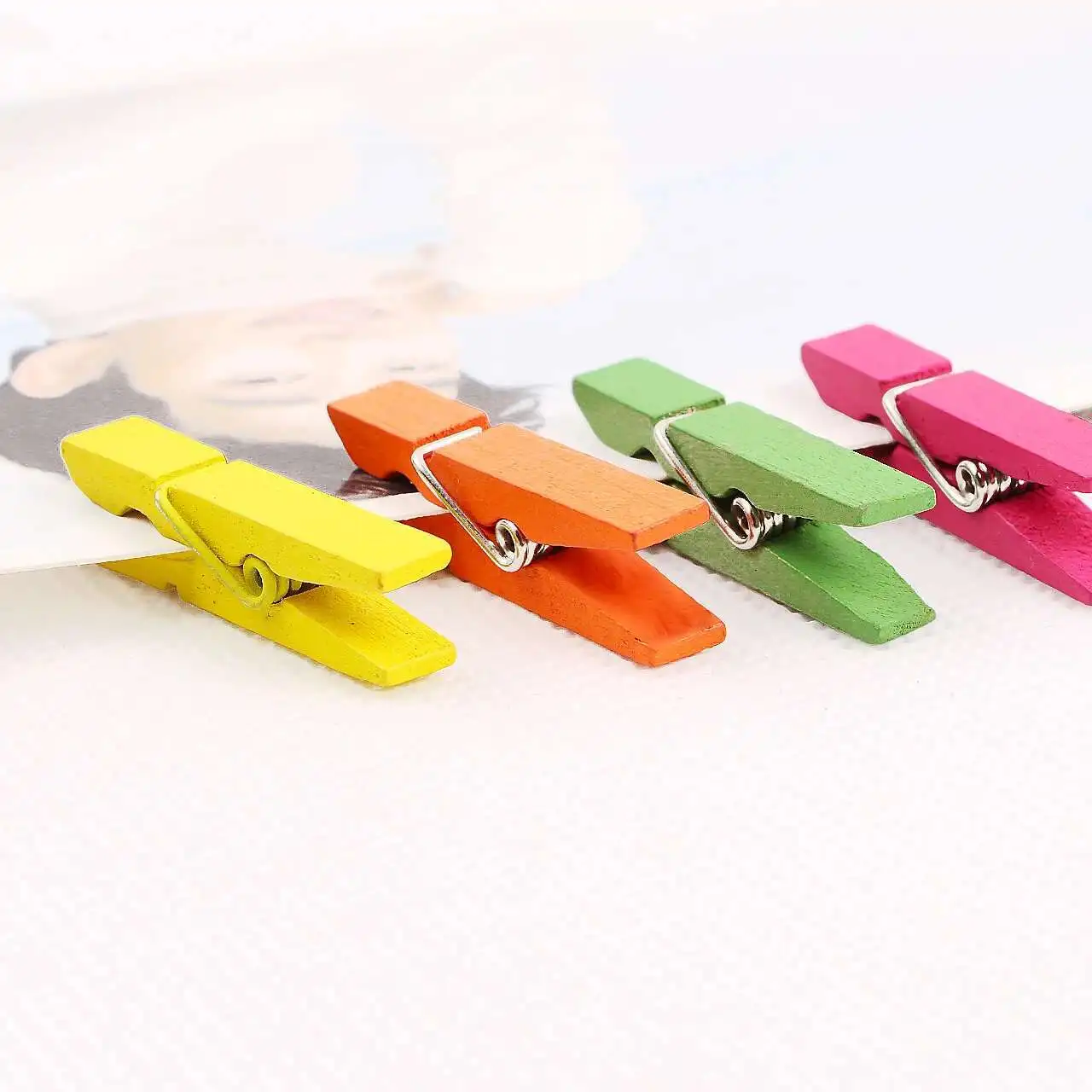 Wooden Clips 10 Pcs Lytwtw's Decorative Natural Wooden Photo Paper Clothespin Craft Clips Portable Wood Clamp Stationery organizer holder