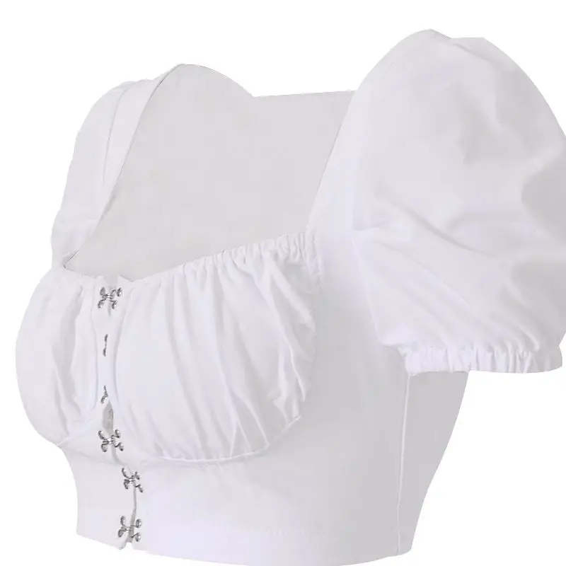 

2022 New Fashion Simple Women Summer Bubble Sleeve Casual Breathable Short Shirt 570230
