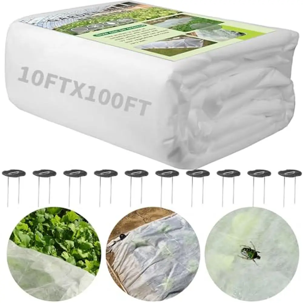 Winter Frost Protection Plant Covers 10x100 FT 1oz/yd&sup2; Floating Row Cover Blanket Cold Weather Garden Vegetables Fruit Trees