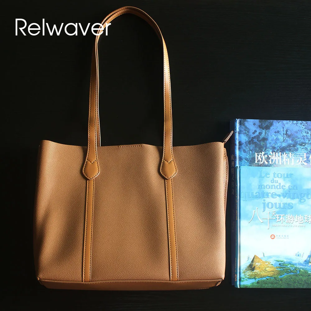 

Relwaver tote bag split leather bag women 2023 spring brief brown shoulder bag commute women handbag