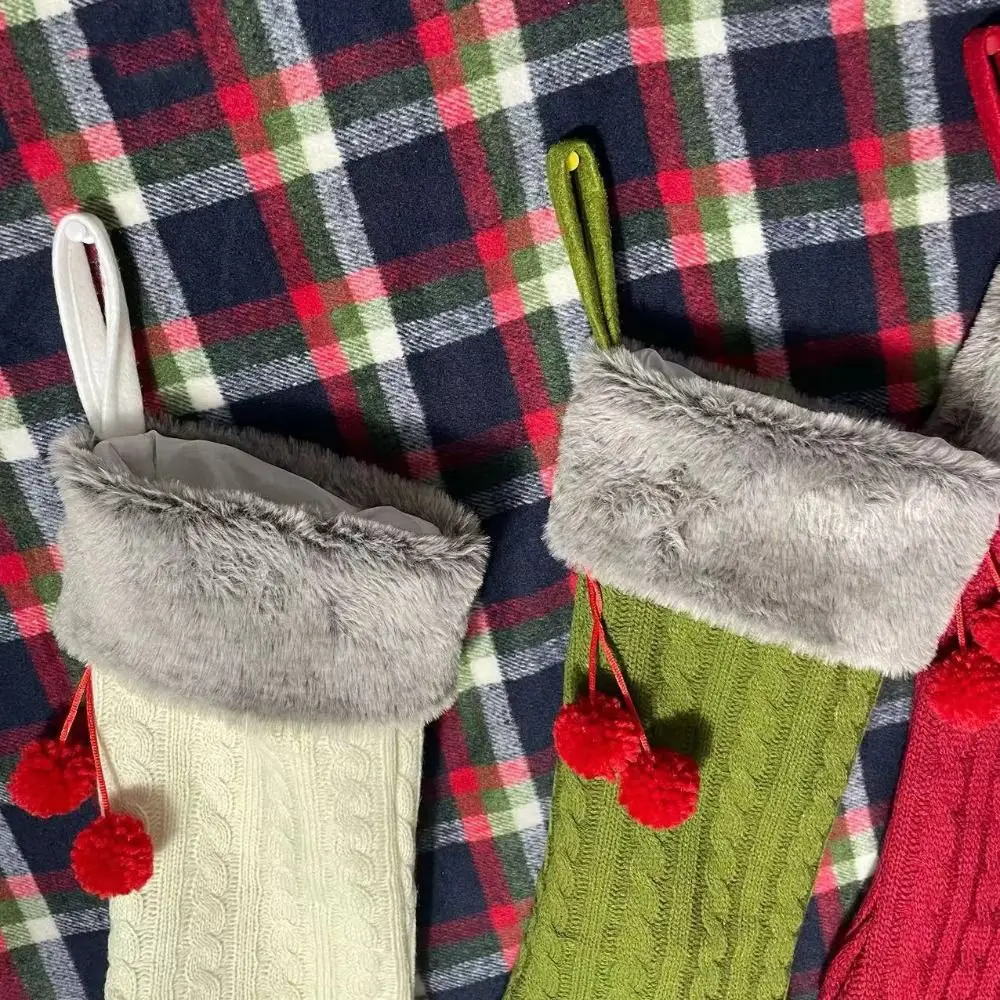 Kawaii Christmas Cable Knit Stocking Mini Durable Large Candy Christmas Stocking Cartoon Creative Christmas Candy Storage Pouch