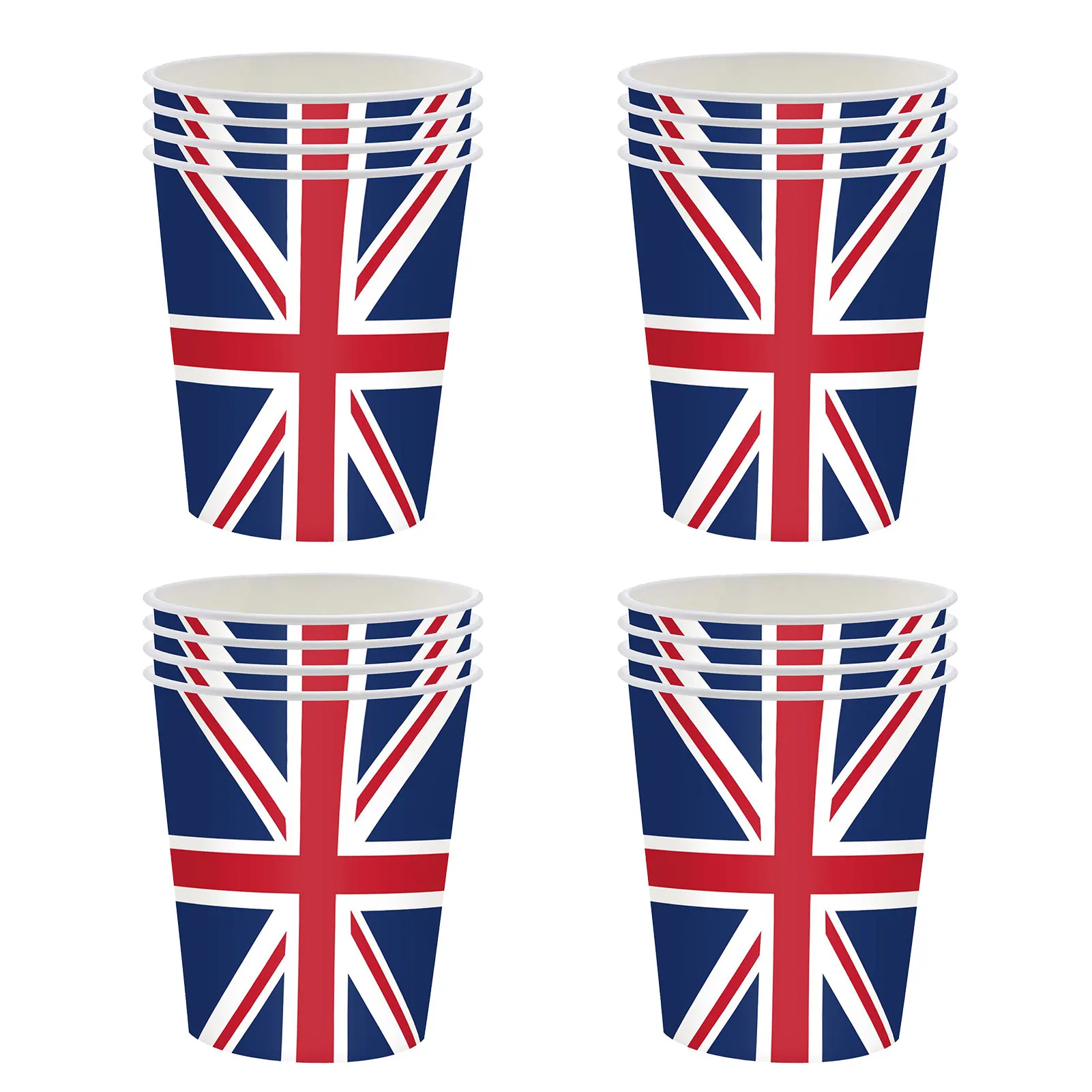 16pcs Britain Paper Plates Cups And Napkins, British Flag Paper Tableware Kit Union Jack Themed Plate Tissue Cups