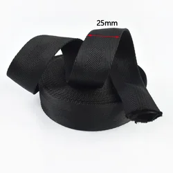 Black Nylon Webbing Strap - Durable 1.5mm Thick Tubular Ribbon for Belts, Slings, and Decorations (Black - 25mm)
