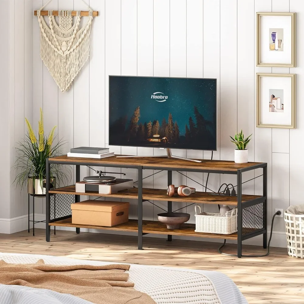 

TV Stand With Power Outlets for TVs Up to 65" Tv Stand Living Room Furniture Bedroom Rustic Brown freight Free