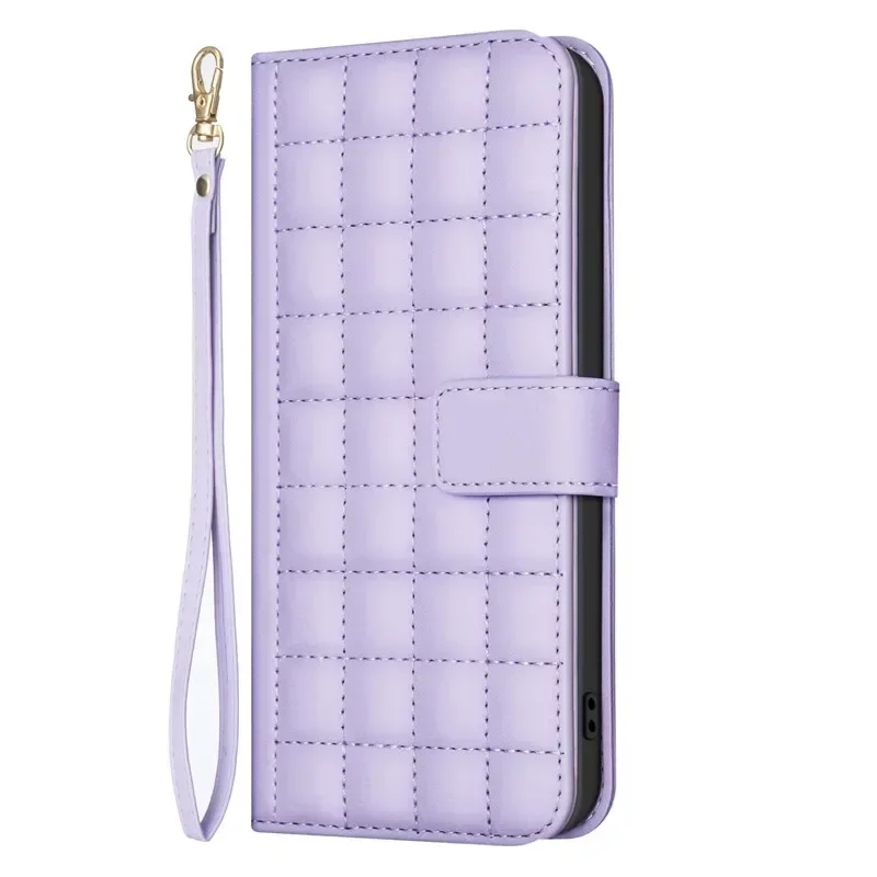 Elegant 3D Checkered Pattern Leather Wallet Case with Magnetic Flip Cover