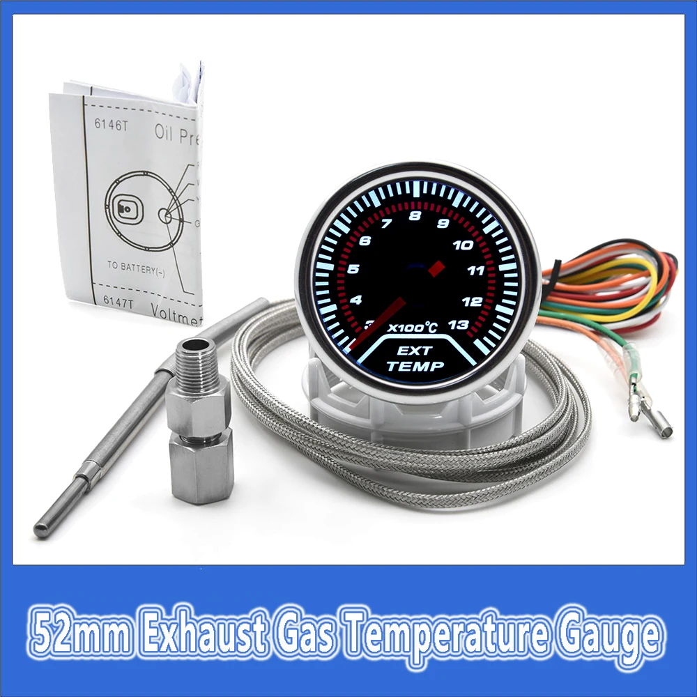 52mm Pointer Auto Car Exhaust Gas Temperature Gauge LED EGT Gauge for Car Racing 12V Meter with Sensor