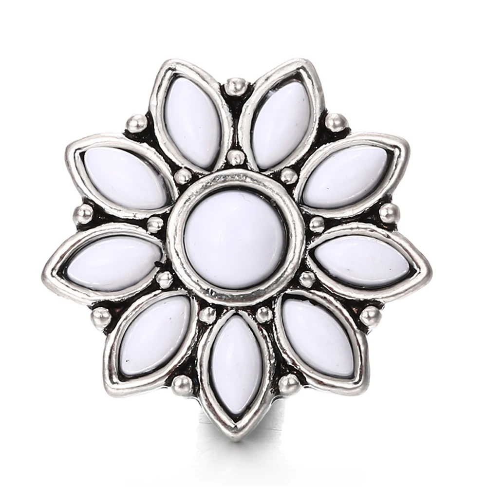 15pcs Vintage Flower 18mm Snap Buttons Charm Fit Snap Button Bracelet Bangle DIY Jewelry Making