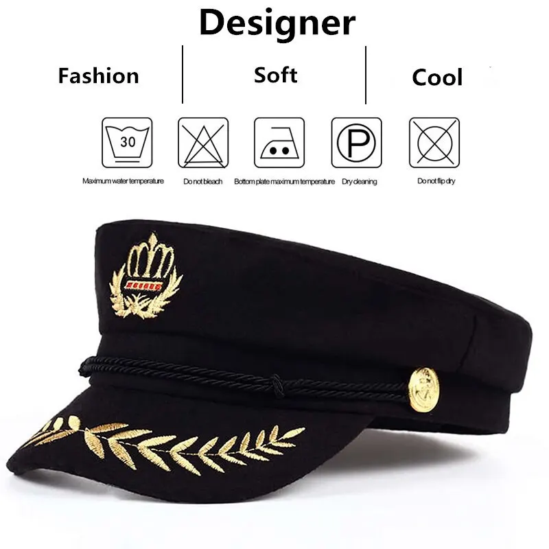Crown Wheat Ear Embroidery Military Hats Flat Top Baseball Caps For Women Outdoor Sports Military Hats Cadet Sunscreen baseball cap