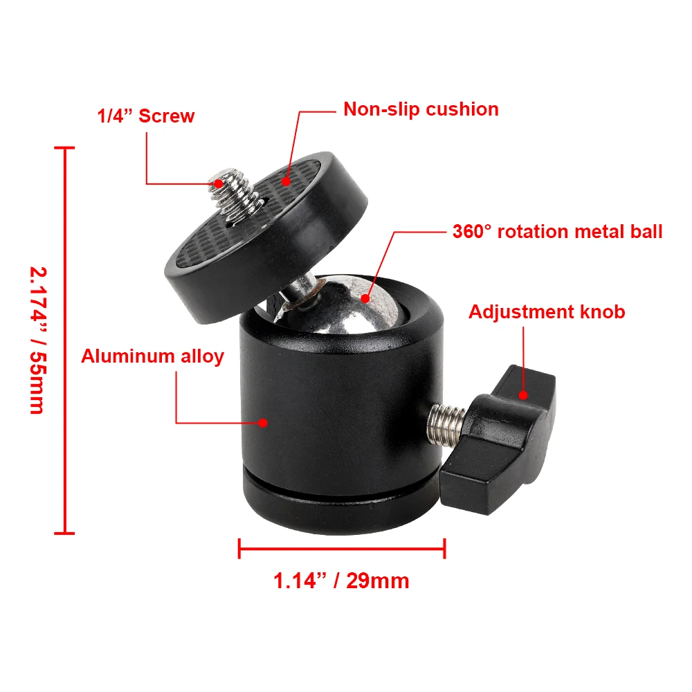 Super Quality 1/4 inch Cameras Tripod Ball Head Mount 3/8 screw Adapter Pure CNC Aluminium Alloy Bracket Holder Cradle