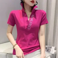 Polo Neck Shirt for Women Embroidery Baggy Plain Woman T Casual Tops Korean Clothing Luxury Basic High Quality Synthetic New - Image 2