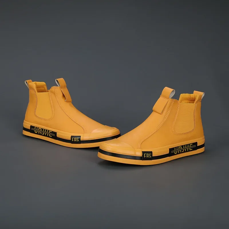 

Autumn Leather Casual Sneakers Men Fashion Yellow Mens High Top Shoes Leather Moccasins Comfortable Loafers Shoes For Men 2023