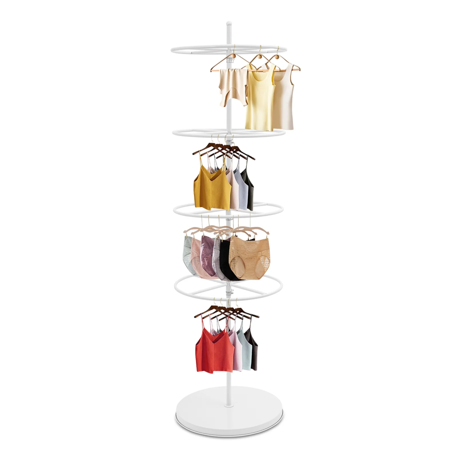 4-stufiges, verstellbares, drehbares rundes Präsentationsregal 360 ° Drehbare Regalständer aus Eisen für Schmuck, Socken und kommerzielle Kleiderständer – Detail 22
