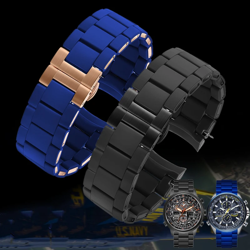 Cinturino In Acciaio Inossidabile In Silicone Per Citizen Blue Angel At8020-54L Air Eagle Jy8035 Cinturino In Gomma 23Mm Accessori Impermeabili