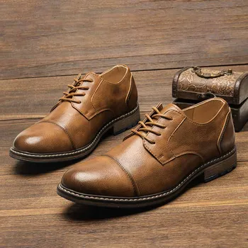 Retro Men's Derby Shoes 2024 New Men Casual shoes Fashion Men Leather Shoes #AL6604