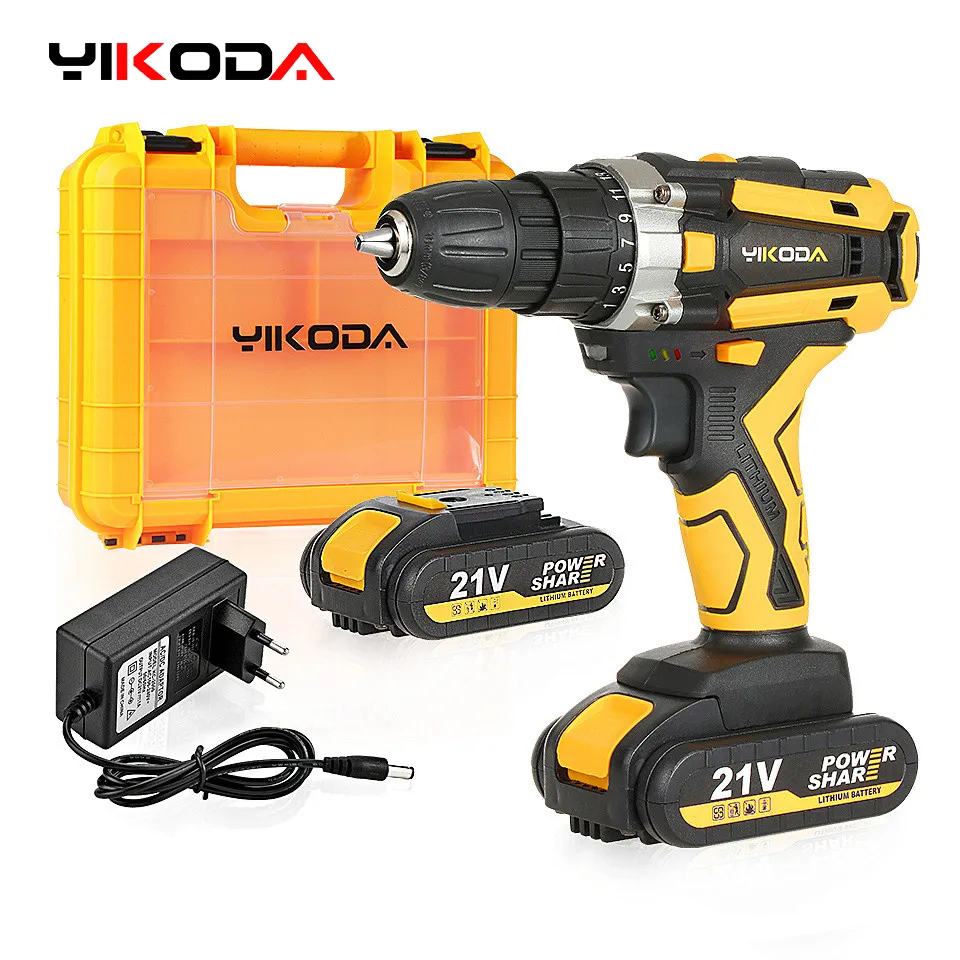 YIKODA 12/16.8/21V cordless Kiütközik újratölthető Elektromos Csavarhúzó Lítium Üteg háztartási multi-function 2 sebesség áram szerszámok