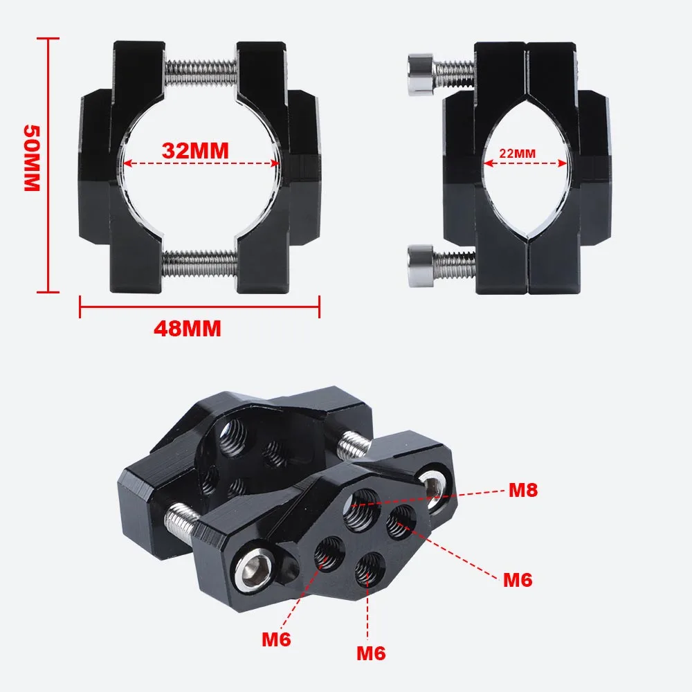 Motorcycle Stent Bracket 17-54mm Multifunction Holder Handle Fixed Bumper Headlight Light Clamp Moto Auxiliary Spotlight Clip