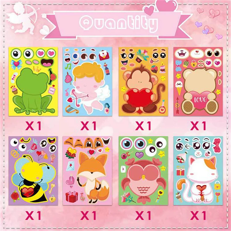 8Pcs Animal Sticker Emotions Cards Puzzle Diy Sticker Books Set for Kids Toddlers Cute Cartoon Decorative Sticker Kid Toys Gifts 4
