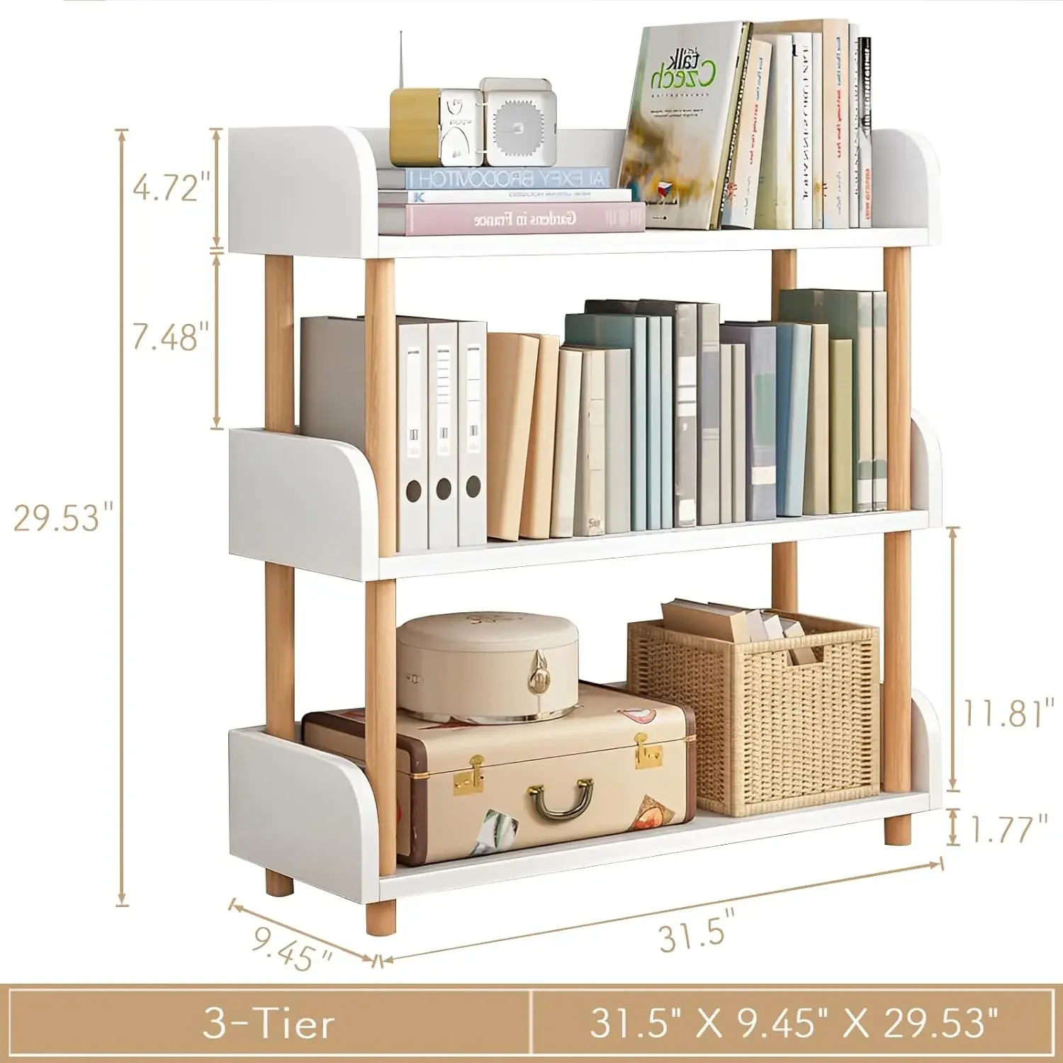 Wooden Open Bookcase - Modern Display Bookshelf with Top Edge and Solid Wood Frame for Home and Office, Storage Cabinet