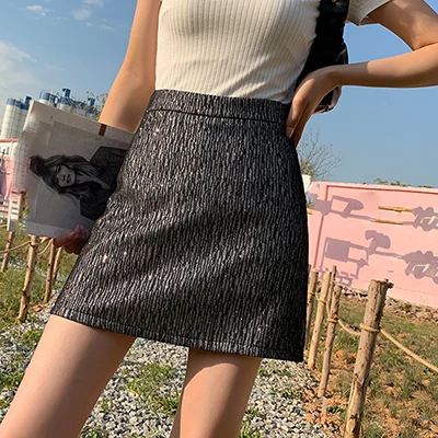 brown skirt Skirt Women Clothing Bright Silk 2021 Summer fashion A-Line Short Skirts High Waist Female Mini Skirts Womens Black Jupe Femme black pleated skirt Skirts